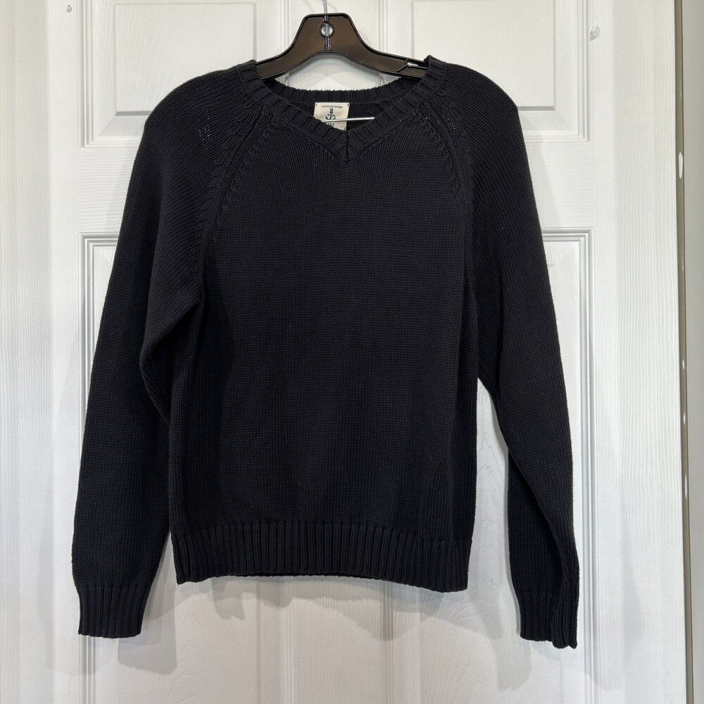 Lands’ End Kids Black V Neck Cotton Pullover Uniform Sweater M 10-12